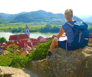 Panoramablick auf Dürnstein und die Donau