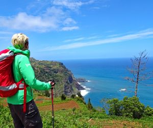 Spectacular views down the steep cliffs of Madeiras north coast