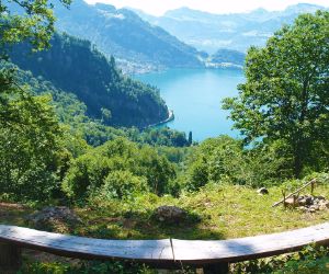 Hiking break with view to Lake Lucerne