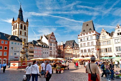 Market square of Trier at the Moselle and Eifel Trail