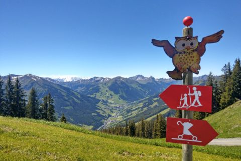 Panoramic view while hiking on family adventure trail at Saalbach-Hinterglemm