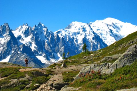 Wunderschöner Bergausblick auf die Gletscher des Mont Blanc