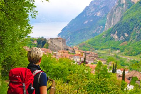 Hiker with panoramic views of Lake Garda