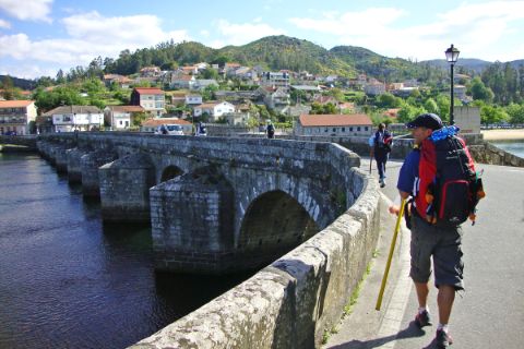 Pilgrims on the bridge in Vigo