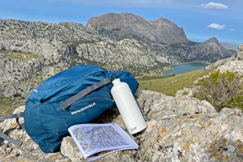 Travel documents and hiking backpack on Mallorca