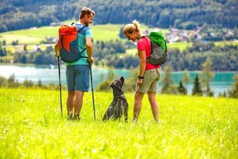 Wanderer mit Hund auf der Genneralm