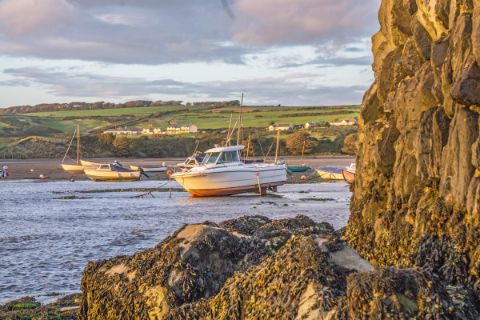 Fishing boat on the coast in Pembrokeshire Wales