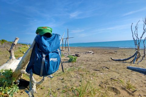 Eurohike backpack on the beach in Tuscany