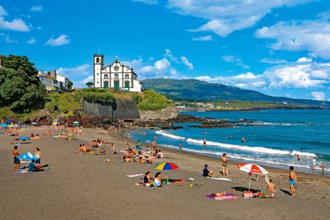 Beach Praia de Sao Roque at Ponta Delgada