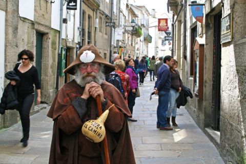 Pilgrims in a small alley in Vigo