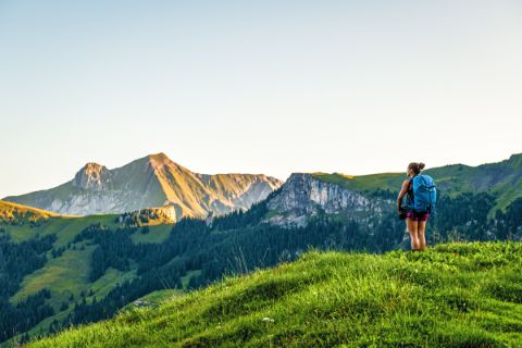 Hiker enjoys the view from Reichenau in the Kandertal