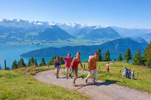 Hiking with view to Lake Lucerne