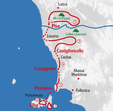Karte Toskanische Küste Pisa - Elba