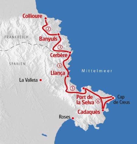 Wandern Collioure - Cadaques Karte