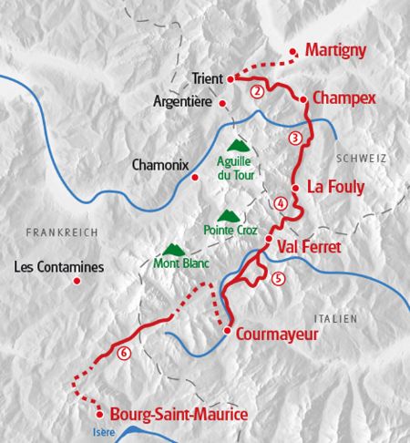 Wanderung Mont Blanc Ost Karte