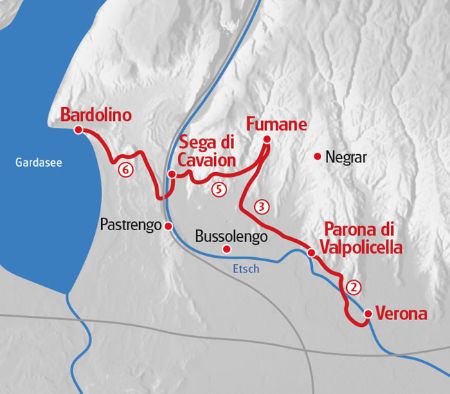 Walking from Verona to Lake Garda map