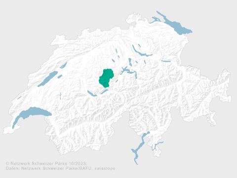 Auf der schweizer Landkarte ist die Biosphäre in Entlebuch farbig gekennzeichnet. 
