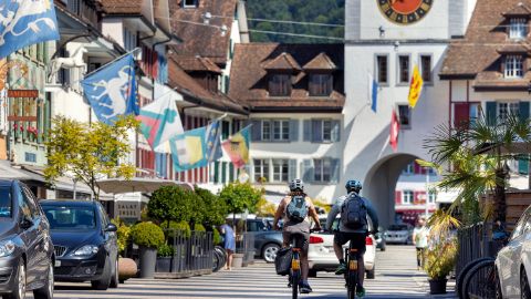 Main street in Willisau. Route 1291. cycling holidays with Eurotrek.