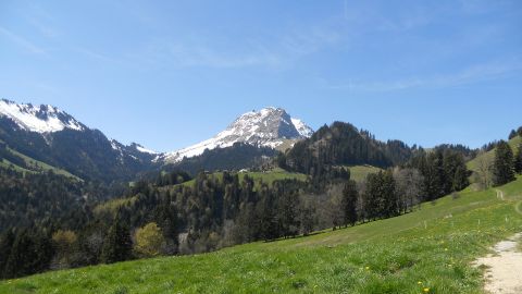 Blick auf die Berge während dem Alpenpanorama-Weg. Wanderferien mit Eurotrek.