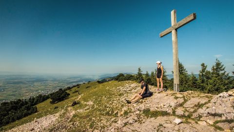 Ascent to the Hasenmatt summit cross near Selzach. Jura high trail. Hiking holidays with Eurotrek.