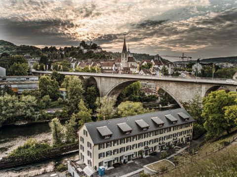 Impressive high bridge over the Limmat in Baden.