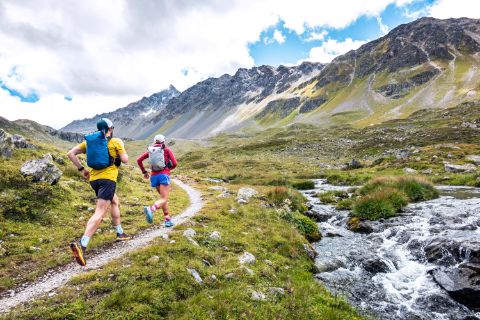 Trail running in the mountains. Via Grischuna Tour. Hiking vacation with Eurotrek.