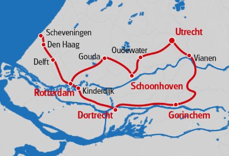Südholland Route in roter Farbe auf der Karte markiert.