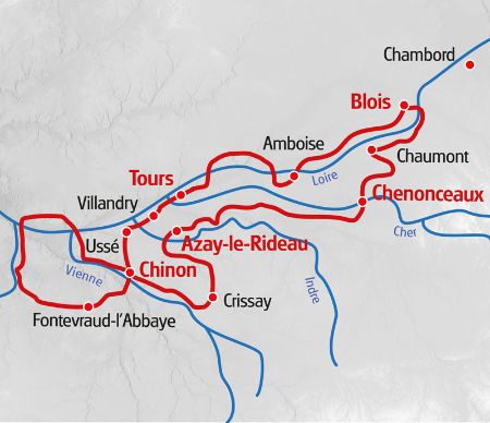 Die Velotour von Eurotrek startet in Tours und führt zu den Schlösser der Loire.