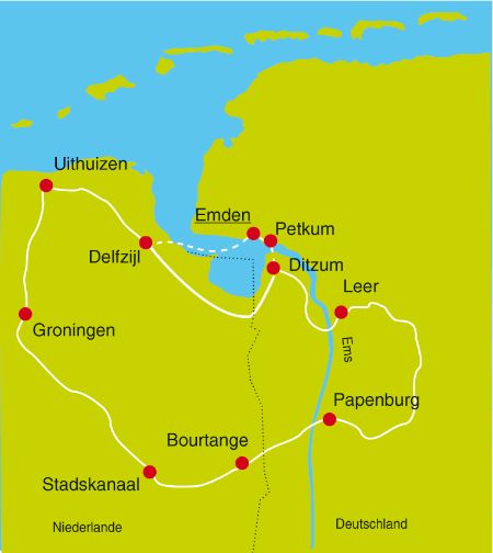 Karte Radtour Fehnroute
