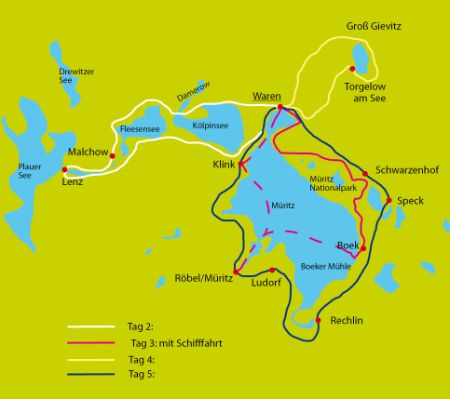 Karte Radtour Müritz Sternfahrt