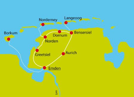 Karte Radtour Ostfriesland Inselhüpfen