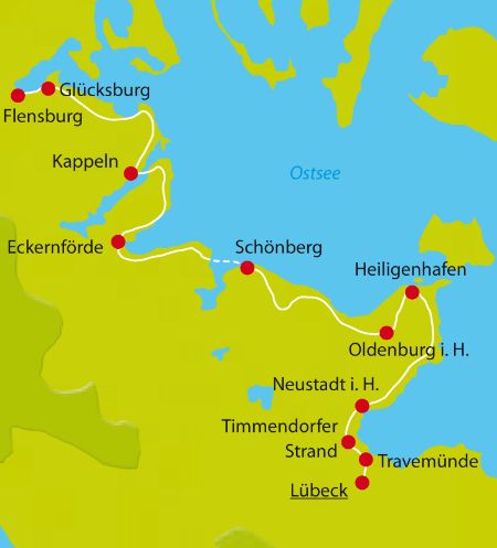 Map Bike Tour Flensburg-Luebeck