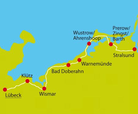 Karte Radtour Lübeck-Stralsund