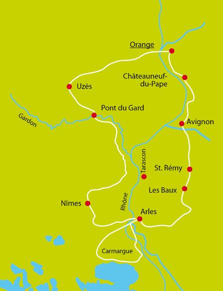 Karte Radtour Höhepunkte der Provence