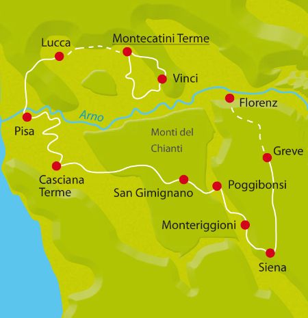 Karte Radtour Toskana
