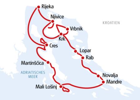 Karte Inselhüpfen in Kroatien 2023
