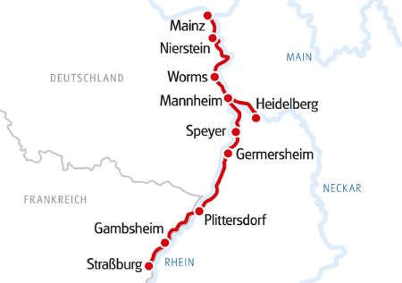 Karte Mainz - Straßburg 