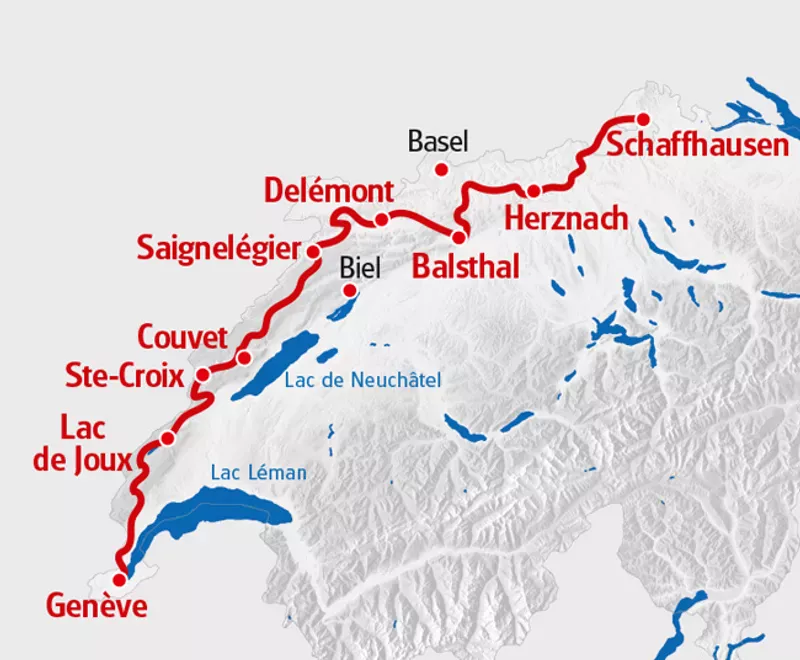 Karte der Velotour Route Verte mit rot eingezeichnet. 