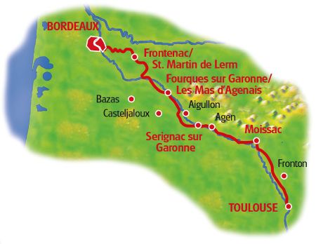 Karte Bordeaux - Toulouse